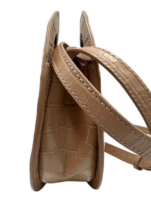 Loeffler Randall Beige Leather Croc Embossed Circle Zip Top Crossbody & Hand Bag Beige