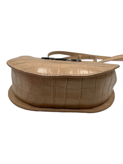 Loeffler Randall Beige Leather Croc Embossed Circle Zip Top Crossbody & Hand Bag Beige