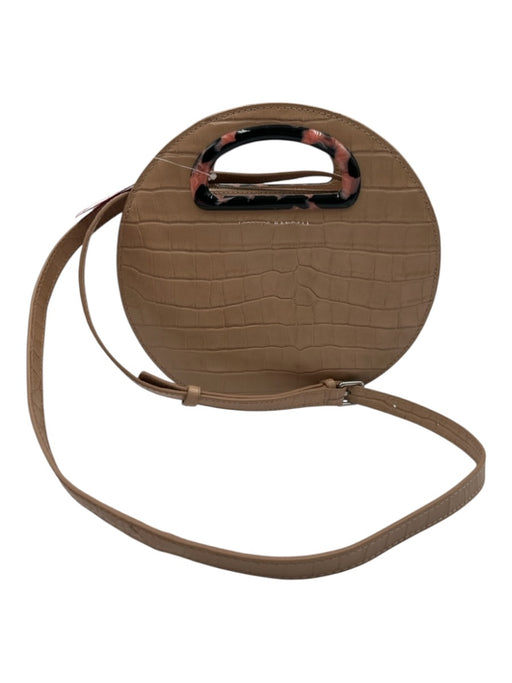 Loeffler Randall Beige Leather Croc Embossed Circle Zip Top Crossbody & Hand Bag Beige