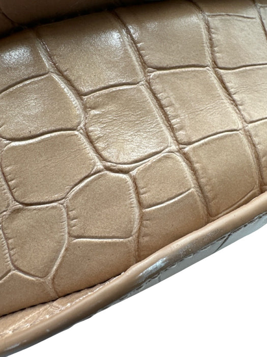 Loeffler Randall Beige Leather Croc Embossed Circle Zip Top Crossbody & Hand Bag Beige