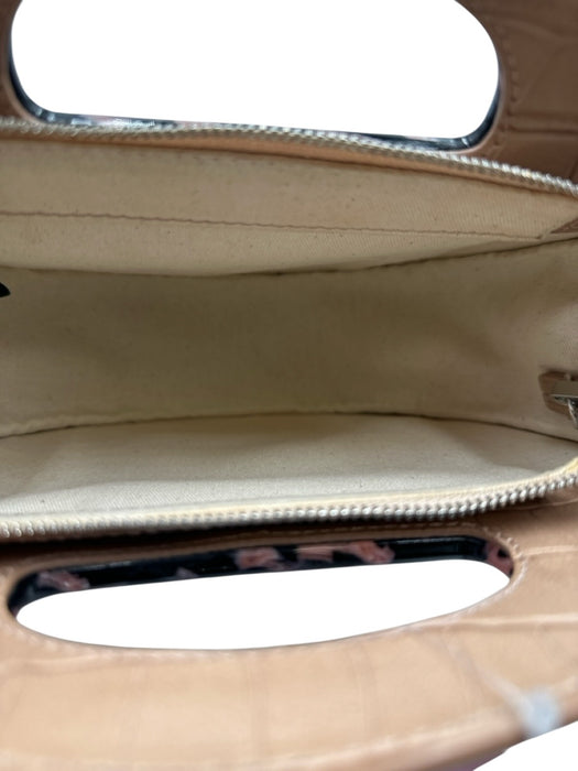 Loeffler Randall Beige Leather Croc Embossed Circle Zip Top Crossbody & Hand Bag Beige