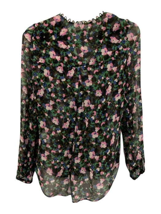 Veronica Beard Size 2 Black, Pink & Green Silk Floral Semi Sheer V Neck Top Black, Pink & Green / 2