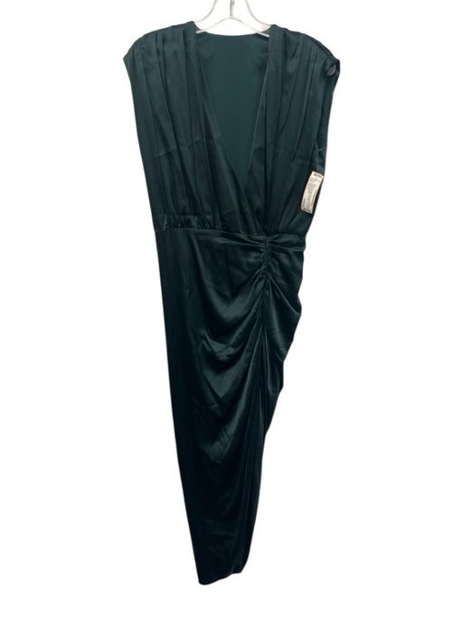 Veronica Beard Size Est S Green Silk Blend Side Ruching Surplice Midi Dress Green / Est S