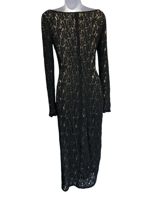 Richard Tyler Size 6 Black & Beige Viscose Blend Lace Overlay Scoop Neck Dress Black & Beige / 6