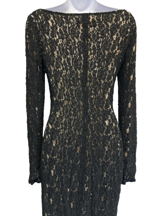Richard Tyler Size 6 Black & Beige Viscose Blend Lace Overlay Scoop Neck Dress Black & Beige / 6