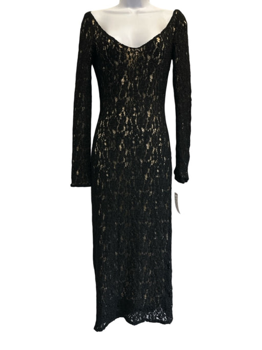 Richard Tyler Size 6 Black & Beige Viscose Blend Lace Overlay Scoop Neck Dress Black & Beige / 6