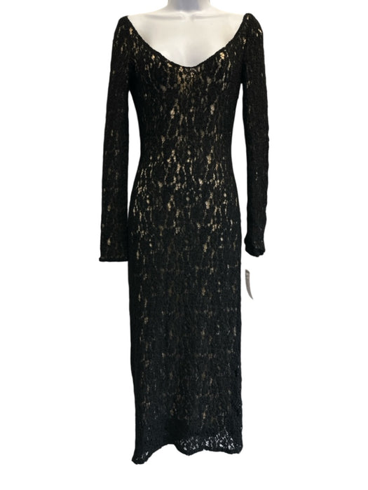 Richard Tyler Size 6 Black & Beige Viscose Blend Lace Overlay Scoop Neck Dress Black & Beige / 6