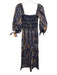 Cara Cara Size XS Blue, Tan, Green Cotton Shirred Abstract Floral Wide Leg Dress Blue, Tan, Green / XS
