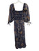 Cara Cara Size XS Blue, Tan, Green Cotton Shirred Abstract Floral Wide Leg Dress Blue, Tan, Green / XS