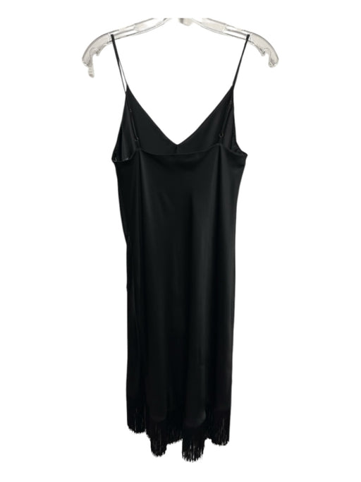 Just Bee Queen Size S Black Satin Sleeveless Fringe hem High Low Dress Black / S