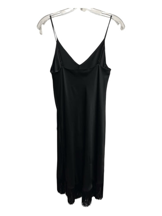 Just Bee Queen Size S Black Satin Sleeveless Fringe hem High Low Dress Black / S