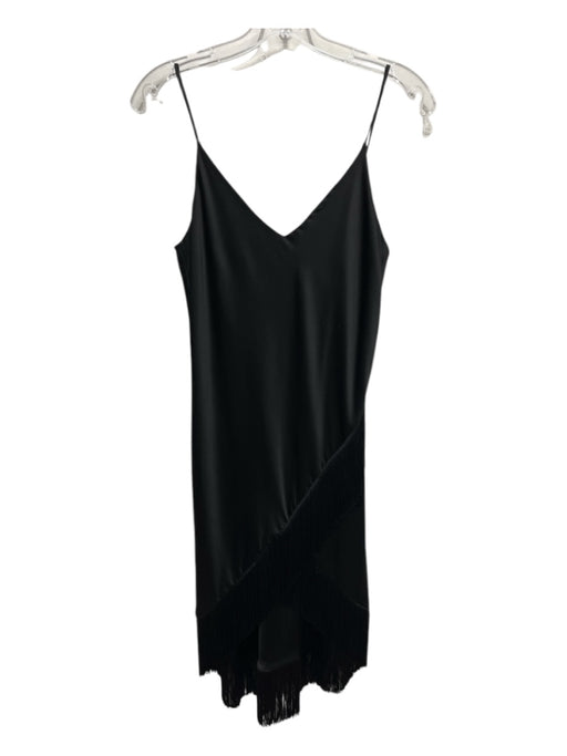 Just Bee Queen Size S Black Satin Sleeveless Fringe hem High Low Dress Black / S