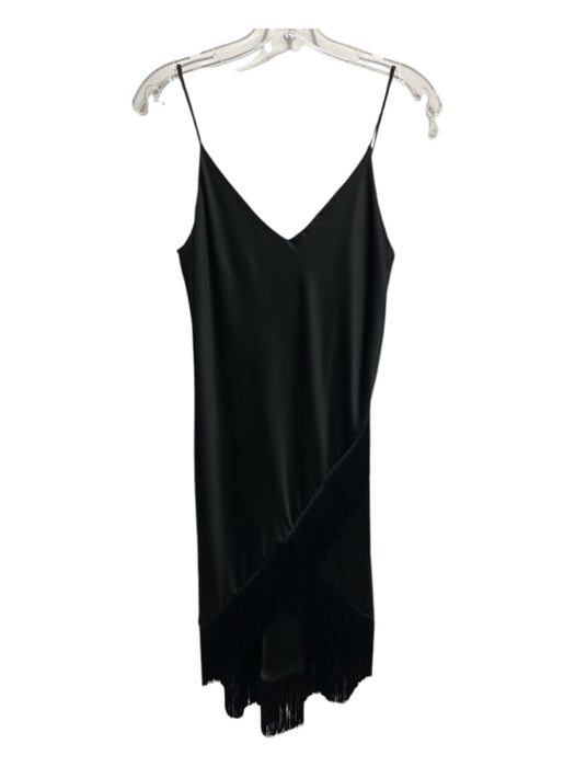 Just Bee Queen Size S Black Satin Sleeveless Fringe hem High Low Dress Black / S