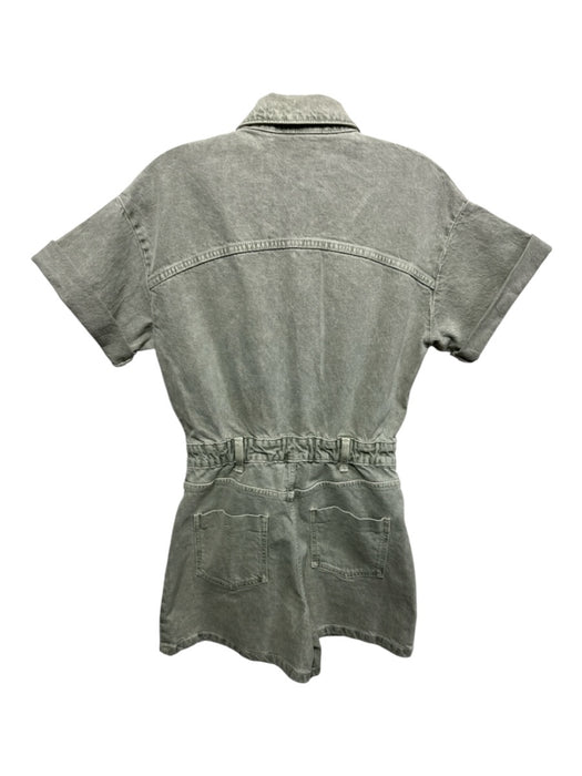 Zara Size XS Sage green Cotton Denim Short Sleeve Button Front Cargo Romper Sage green / XS