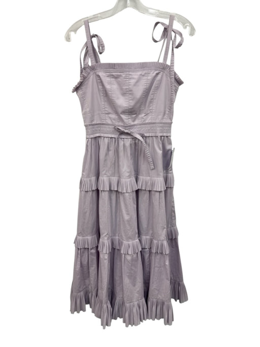 Ulla Johnson Size 2 Lavender Purple Cotton Pleated Trim Tie Straps Midi Dress Lavender Purple / 2