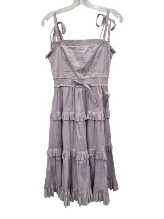 Ulla Johnson Size 2 Lavender Purple Cotton Pleated Trim Tie Straps Midi Dress Lavender Purple / 2