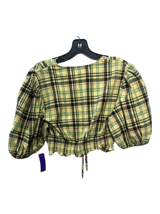 Derek Lam 10 Crosby Size 4 Yellow Black & Pink Cotton Blend Plaid Crop Top Yellow Black & Pink / 4