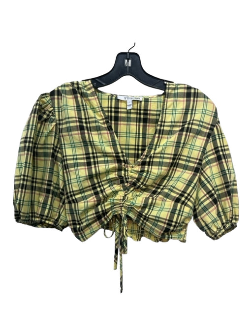 Derek Lam 10 Crosby Size 4 Yellow Black & Pink Cotton Blend Plaid Crop Top Yellow Black & Pink / 4