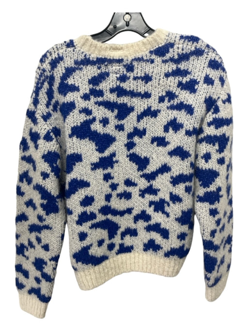 Mother Size Small Blue & White Alpaca Blend Long Sleeve Leopard Knit Sweater Blue & White / Small