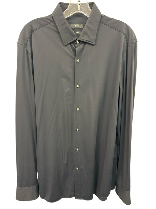 Boss Size 16 Black Synthetic Solid Athletic Button up Men's Long Sleeve Shirt Black / 16