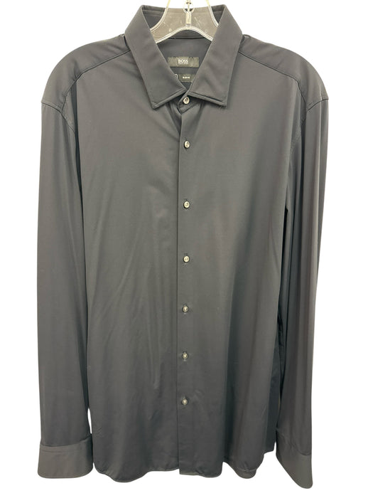 Boss Size 16 Black Synthetic Solid Athletic Button up Men's Long Sleeve Shirt Black / 16