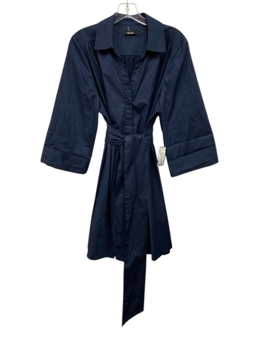 ME+EM Size 8 Navy Blue Cotton & Elastane 3/4 Sleeve 1/4 Button Collar Dress Navy Blue / 8