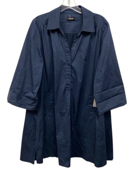 ME+EM Size 8 Navy Blue Cotton & Elastane 3/4 Sleeve 1/4 Button Collar Dress Navy Blue / 8