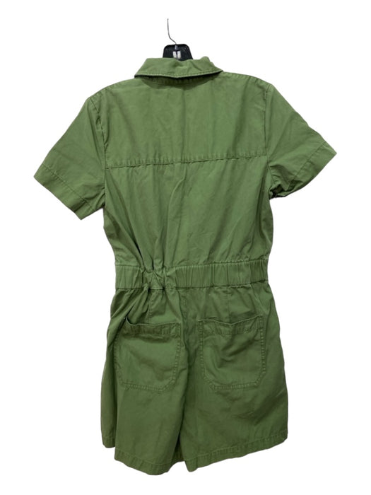 J Crew Size 4 Army Green Cotton Zip Front Short Sleeve Elastic Waist Romper Army Green / 4
