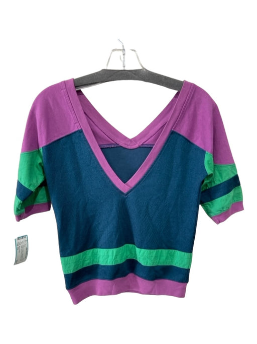 Marc Jacobs Size XS Purple & Green Cotton Blend V Neck & Back Short Sleeve Top Purple & Green / XS