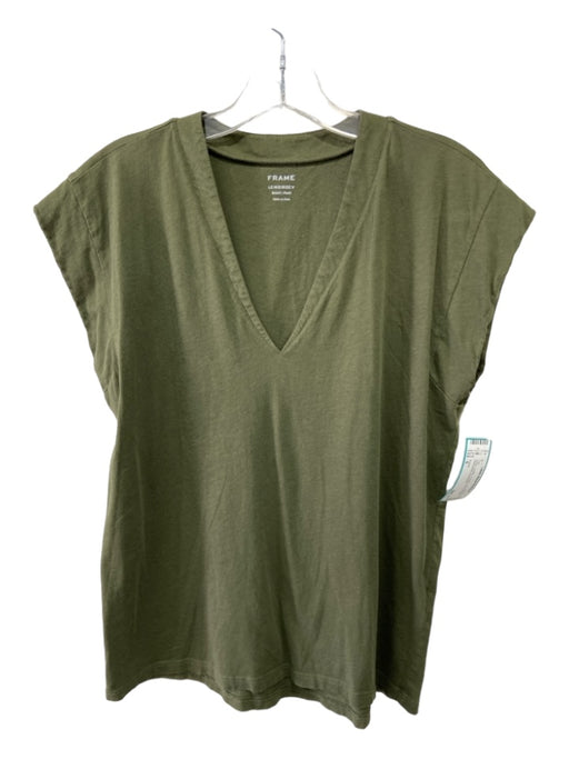 Frame Size S Green Cotton V Neck Drop Shoulder Sleeveless Top Green / S