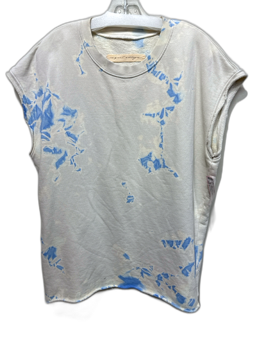 Raquel Allegra Size 1 White & Blue 100% Cotton Tie Dye Sleeveless Sweatshirt Top White & Blue / 1