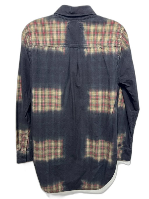 Monrow Size L Black & Multi Print Cotton Plaid Ombre Button up Top Black & Multi Print / L