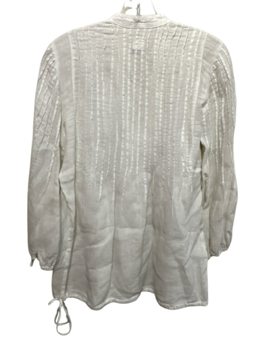 120% Lino Size 40 White Linen Pintuck Pleats 3/4 Balloon Sleeve V Neck Top White / 40