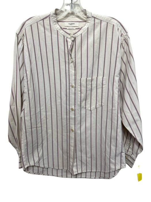 Isabel Marant Etoile Size 36 Cream & Purple Cotton Striped Button Up Shirt Top Cream & Purple / 36