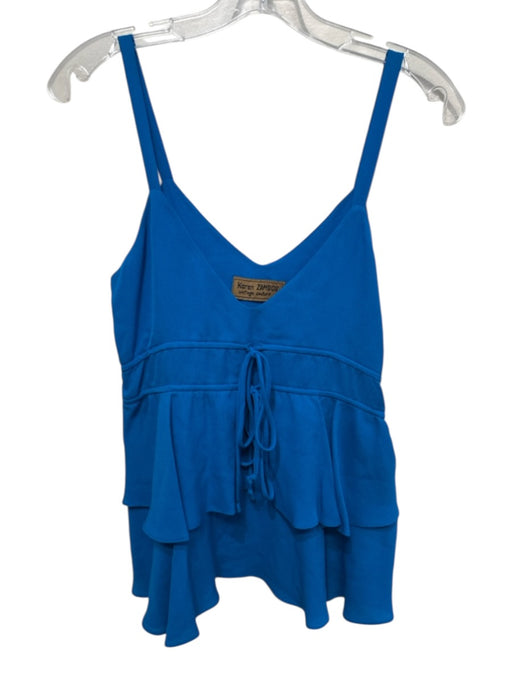 Karen Zambos Size 2 Blue Silk Sleeveless Drawstring Tie Detail Top Blue / 2
