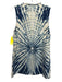 Raquel Allegra Size Est M Cream & Navy Blue Cotton Blend Tie Dye V Neck Dress Cream & Navy Blue / Est M