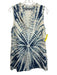 Raquel Allegra Size Est M Cream & Navy Blue Cotton Blend Tie Dye V Neck Dress Cream & Navy Blue / Est M
