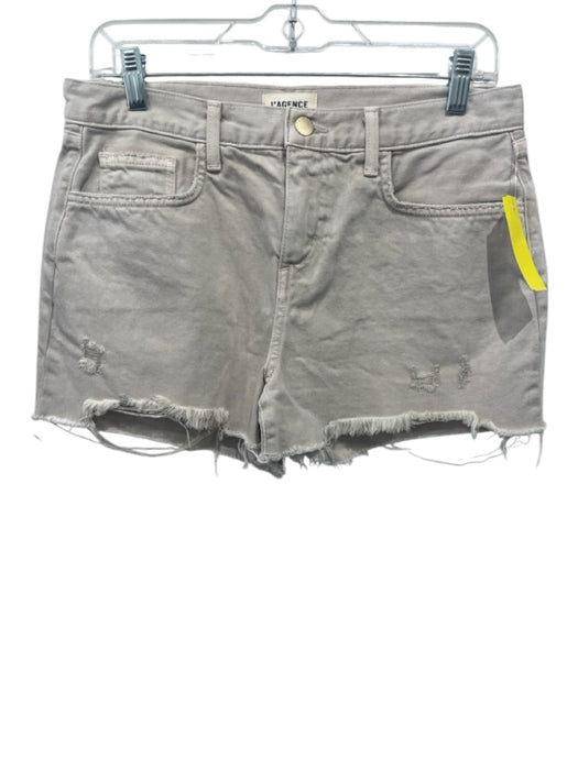L'agence Size 28 Khaki Beige Cotton Denim Distressed Hem Button & Zip Fly Shorts Khaki Beige / 28