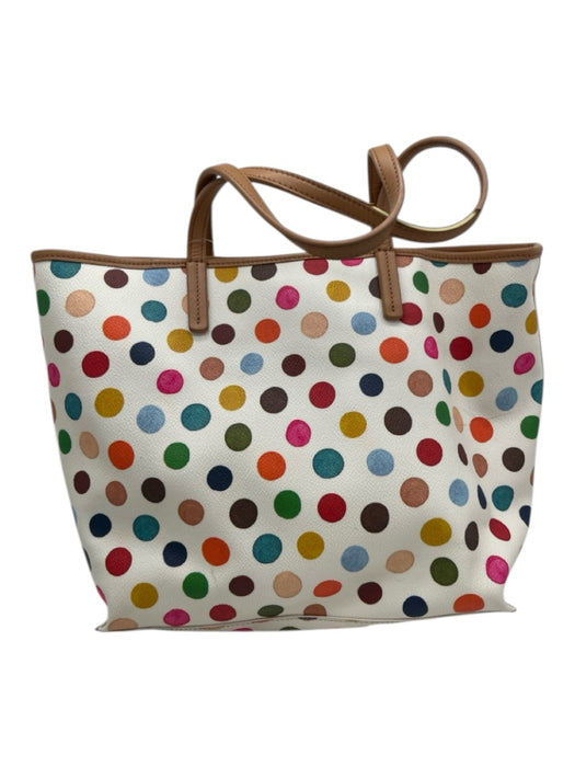 Tory Burch White & Multi Leather Top Handles Polka Dot Tote Bag White & Multi
