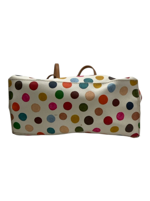 Tory Burch White & Multi Leather Top Handles Polka Dot Tote Bag White & Multi
