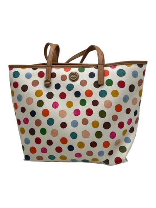 Tory Burch White & Multi Leather Top Handles Polka Dot Tote Bag White & Multi