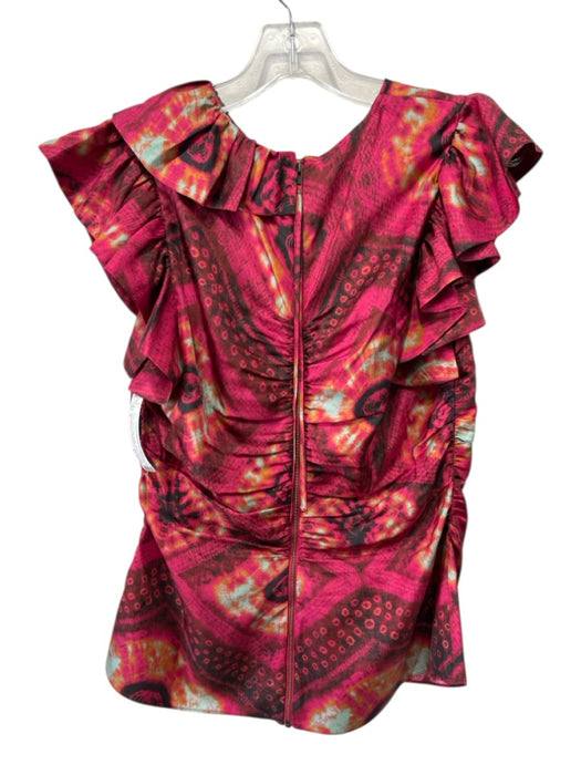 Ulla Johnson Size 6 Pink & Multi Silk Ruffle Back Zip Abstract Print Top Pink & Multi / 6