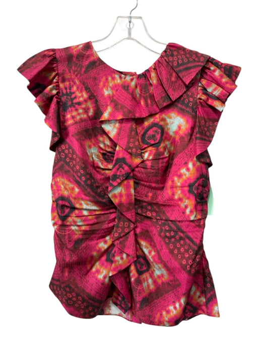 Ulla Johnson Size 6 Pink & Multi Silk Ruffle Back Zip Abstract Print Top Pink & Multi / 6