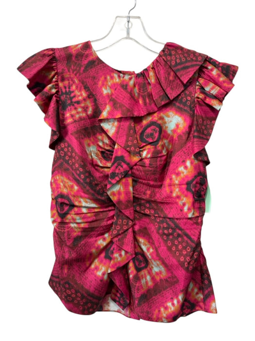 Ulla Johnson Size 6 Pink & Multi Silk Ruffle Back Zip Abstract Print Top Pink & Multi / 6