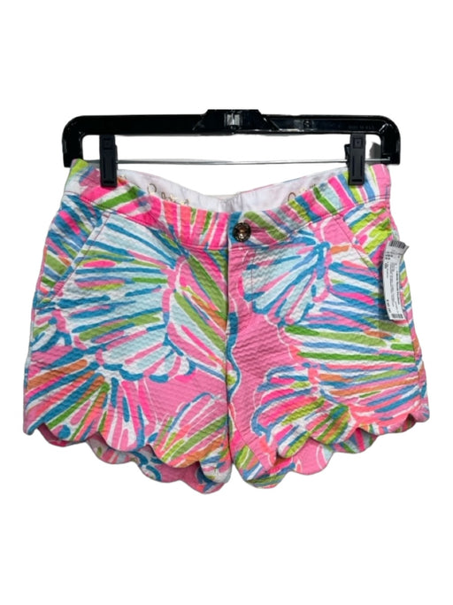 Lilly Pulitzer Size 00 Pink Blue Green Cotton Printed Textured Shorts Pink Blue Green / 00