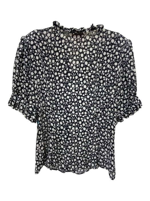 Selkie Size XL Black & Gray Polyester Floral Shoulder Pads Puff Short Sleeve Top Black & Gray / XL