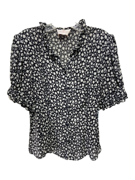 Selkie Size XL Black & Gray Polyester Floral Shoulder Pads Puff Short Sleeve Top Black & Gray / XL