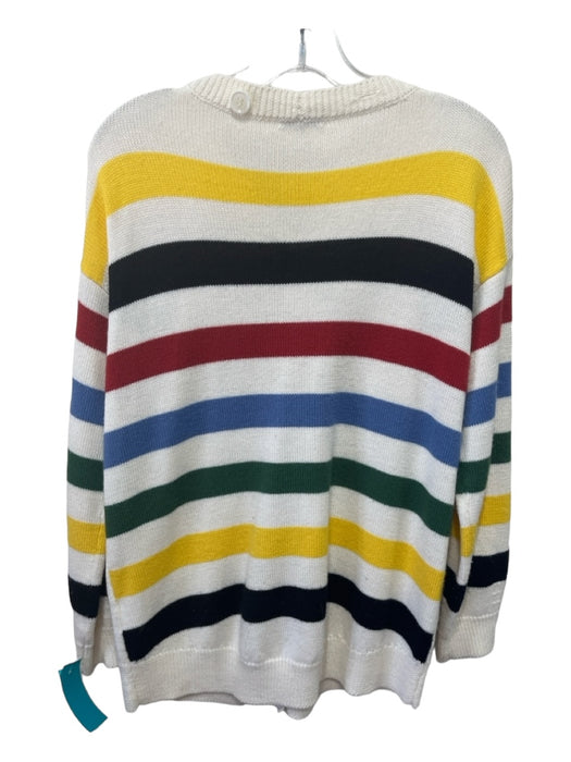 Joie Size XXS White Yellow Blue Cotton Button Front Long Sleeve Striped Sweater White Yellow Blue / XXS