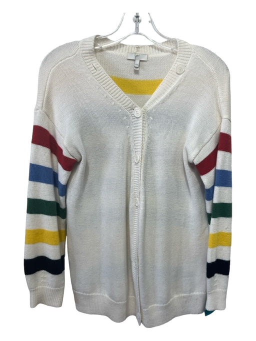 Joie Size XXS White Yellow Blue Cotton Button Front Long Sleeve Striped Sweater White Yellow Blue / XXS