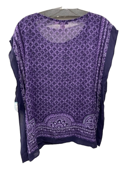 Calypso St. Barth Size 0 Purple Silk Printed Cap Sleeve Boxy Top Purple / 0